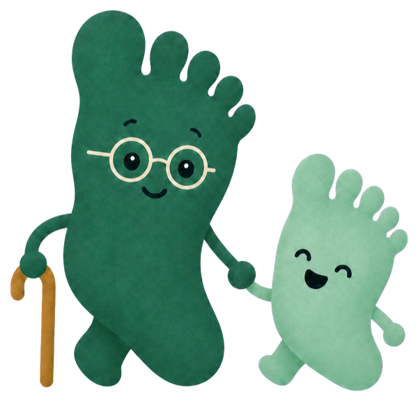 Little Steps foot mascots walking together